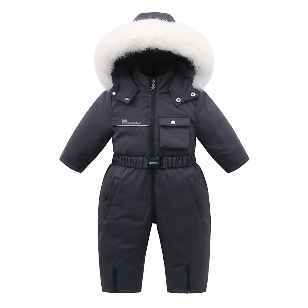 AYNIGIELL NEW Winter Kid\'s Ski Suit 2-5Y Fur Lining Boy Snow Suit Wear Girsl Warm Overalls Children\'s Thicken Snowsuit Jumpsuit