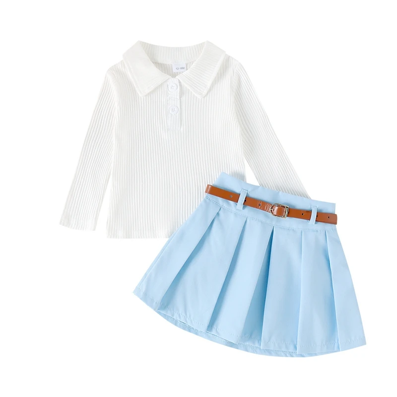 

Baby Girls Summer Outfits White Pit Stripe Tops Pleated Skirt Ootd For kids