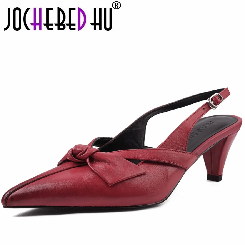 

【JOCHEBED HU】Женские туфли-лодочки из натуральной кожи ручной работы в уличном стиле с пряжкой и ремешком, элегантные женские туфли-лодочки с острым носком и тонкой пяткой для банкета