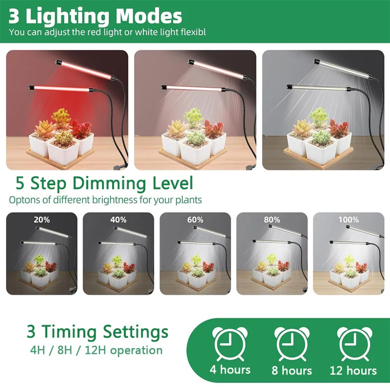 تنمو أضواء للنباتات الداخلية 84 المصابيح كليب أضواء النبات مع معقوفة مرنة 4/8/12H الموقت 3 أوضاع الطيفية 5 مستويات عكس الضوء