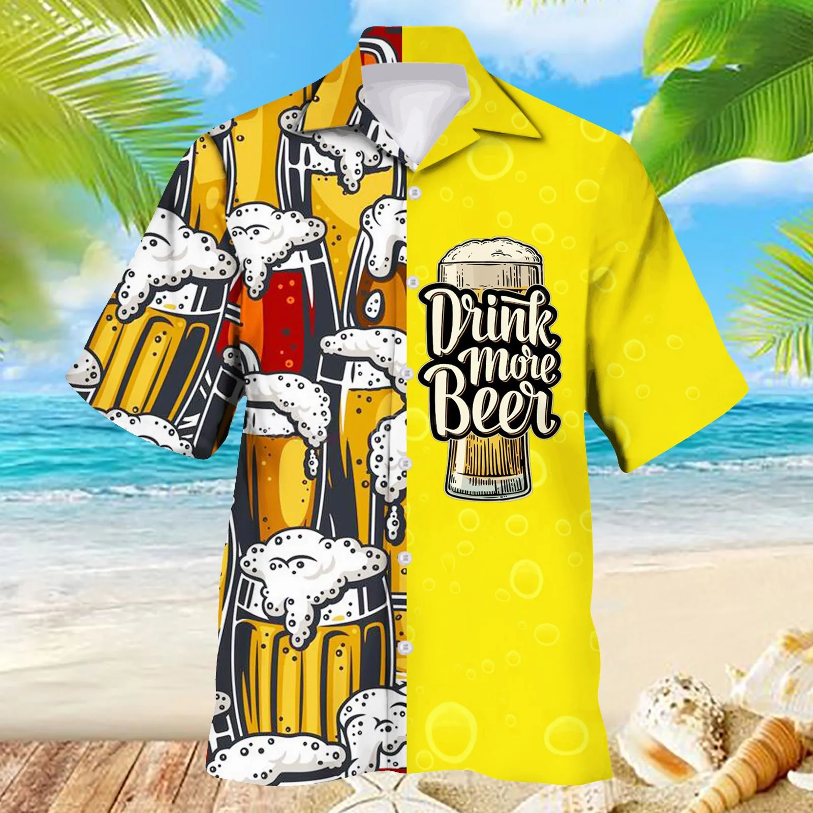 

Single Breasted Casual Lapel Full Print Shirt Summer Beach Beer Hawaii Shirt Short Sleeve Oktoberfest Outdoor Holiday Shirt