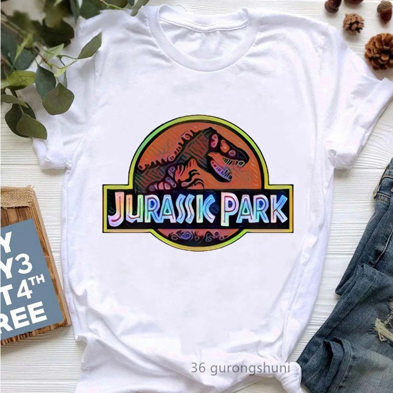 Summer 2024 Jurassic Park T Shir Women White T-Shirt Casual Funny Tops Jurassic World Tees Short Sleeve Cool Female Tshirt