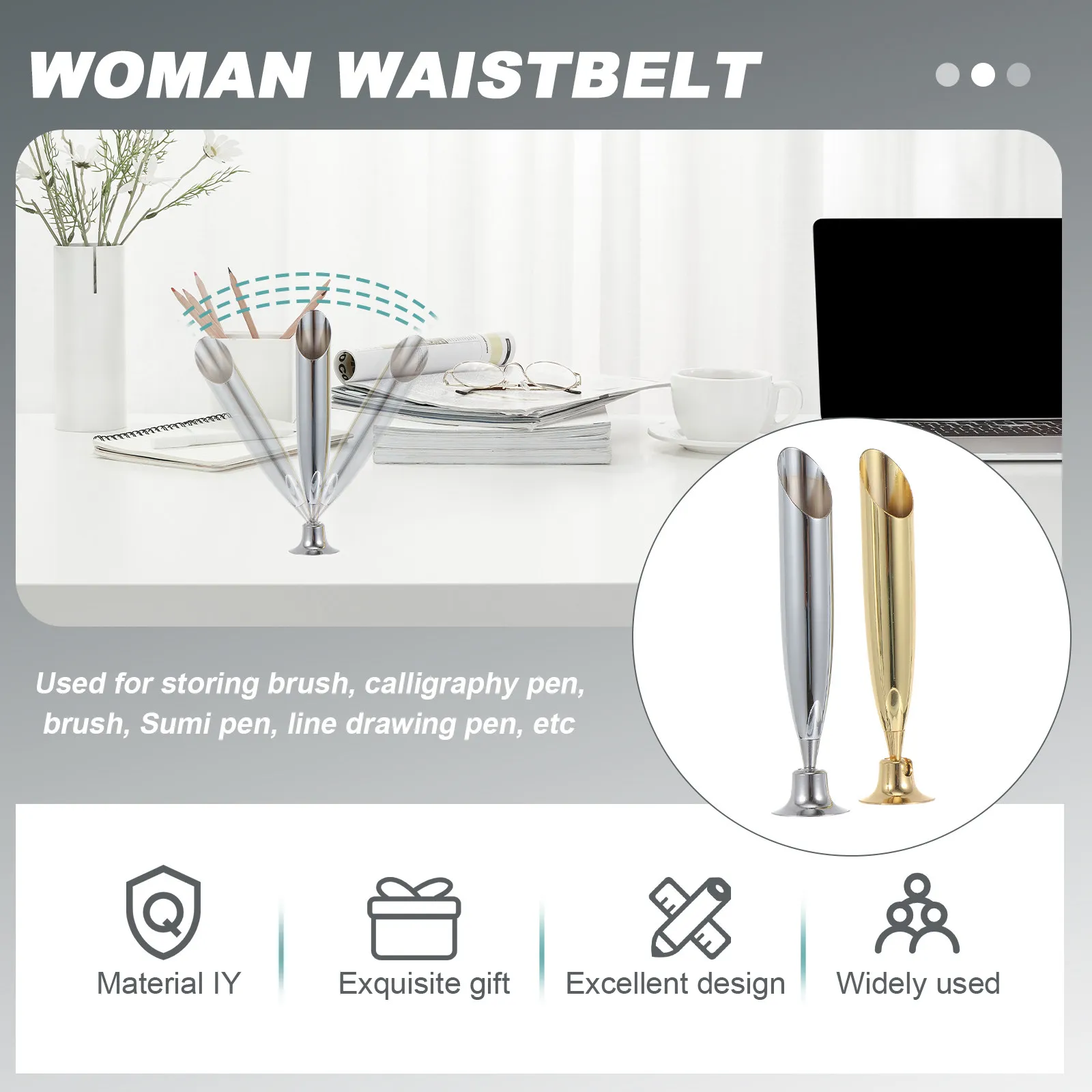 2Pcs Elegant Retro Metal Quill Pen Holder Pen Storage Rack for Fountain Ink Sumi Line Drawing Pens Desktop Organizer Stand Gift