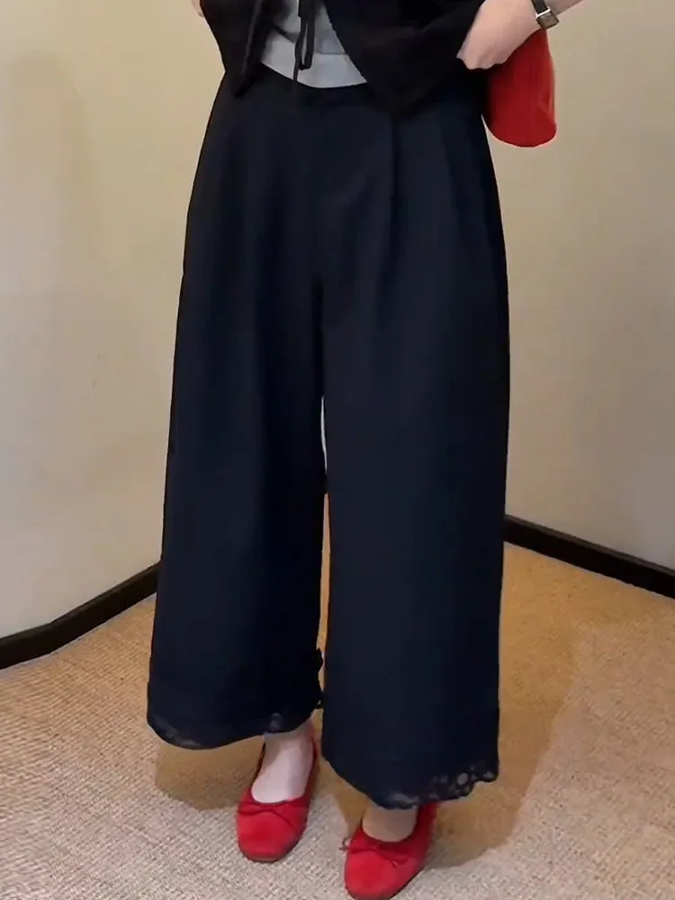 

Women's Straight Leg Wide Leg Pants Spring Autumn New Sle Loose Versatile Slimming Casual Trousers Floral Lace Splicing