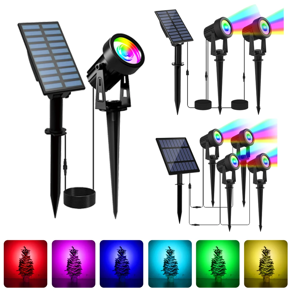 1/2/4 Lights RGB Solar LED Light Outdoor Solar Spotlight Solar Garden Light Outdoor IP65 Lawn Lamp Festival Decorative Lights