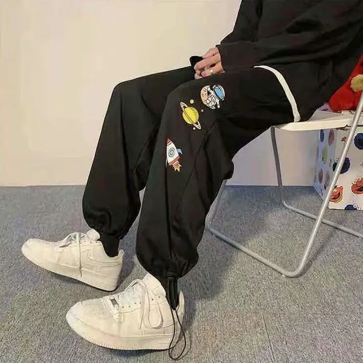 

Summer Thin Black Sports Pants Men's Casual Straight Leg Wide Leg Loose Fit Drapey Lightweight Breathable Comfortable Sweatpants