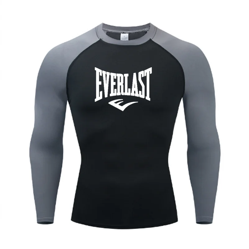 EVERLAST Mens long Sleeved Compression T-Shirt Sun Protection Second Leyer Skin Running Fitness Rash Prevention Training Clothes