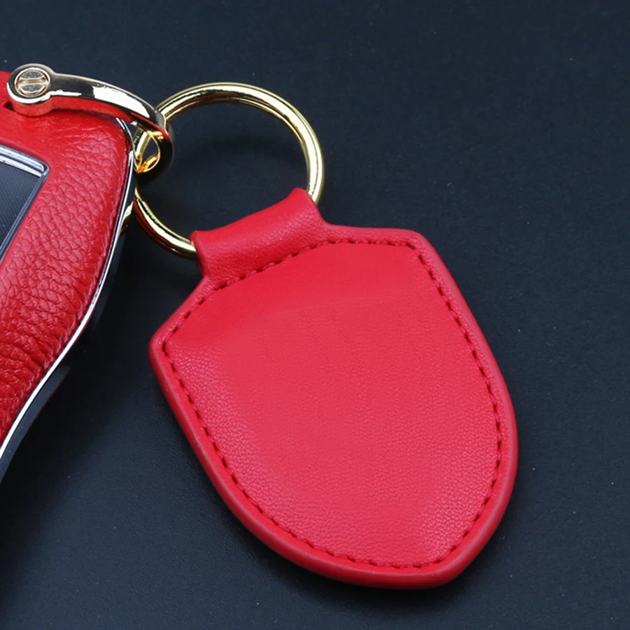 Premium Shield Leder-Schlüsselanhänger mit Metall-Logo für 901 904 917 918 964 993 996 997 991 992 – Anti-Verlust-Schlüsselring für Autozubehör