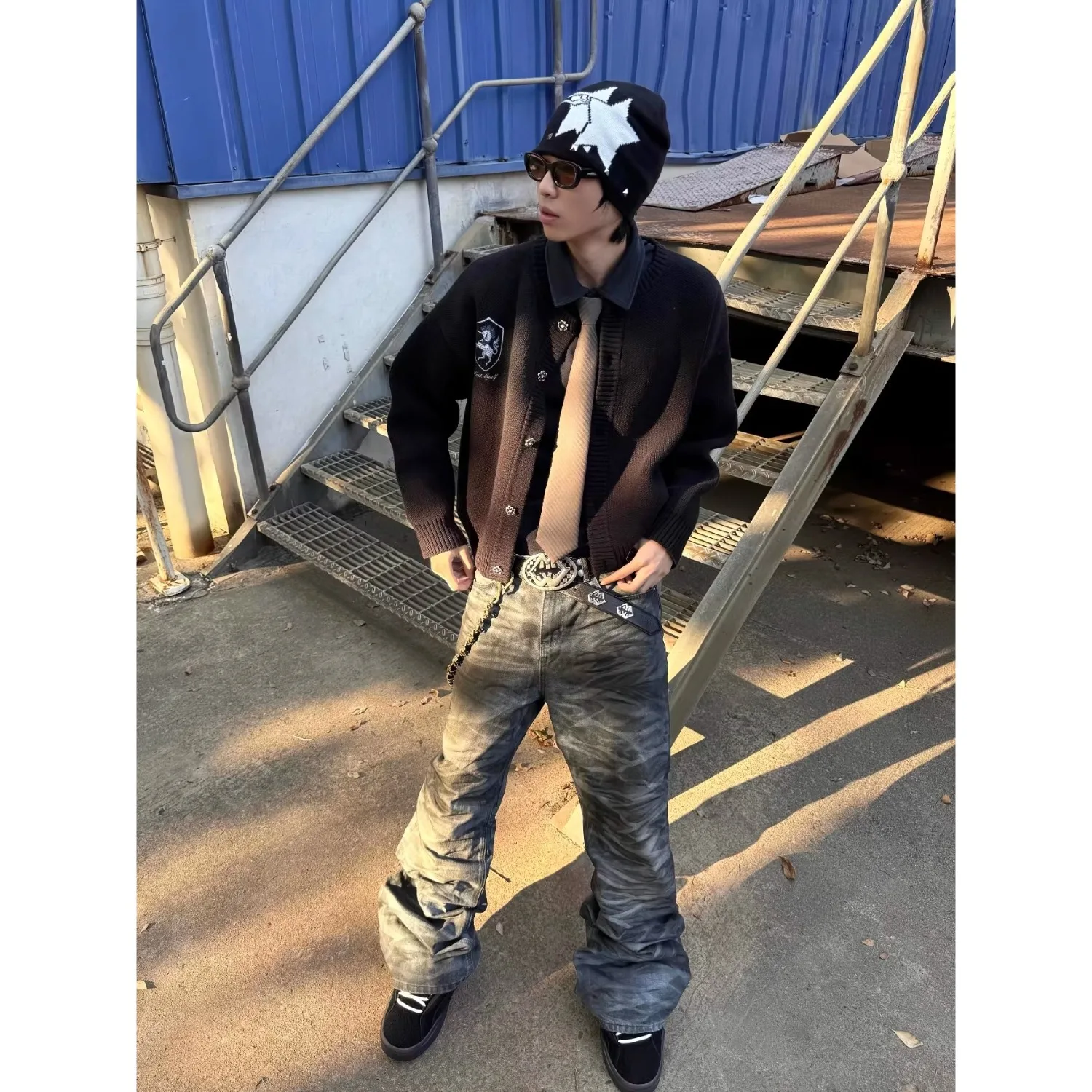 

Мужской вязаный кардиган с узором Ba, на пуговицах, в американском уличном стиле, больших размеров, 250 Pou, повседневный свитер, зимняя одежда