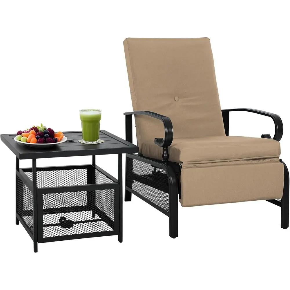 2-Piece Outdoor Lounge Recliner Set with Adjustable Sofa Chair and Umbrella Stand for Garden, Pool, Yard (Brown)