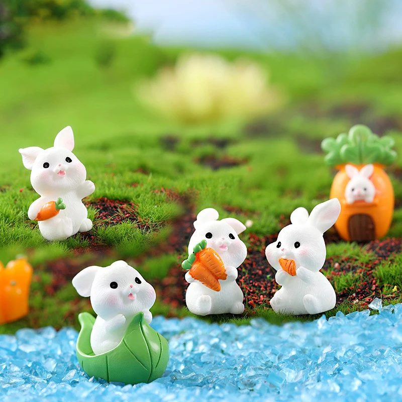 Figurines Miniature Cute Christmas Rabbit Micro Landscape Snowman Bunny Ornament Desk Accessories For Home Decoration Kids Gifts