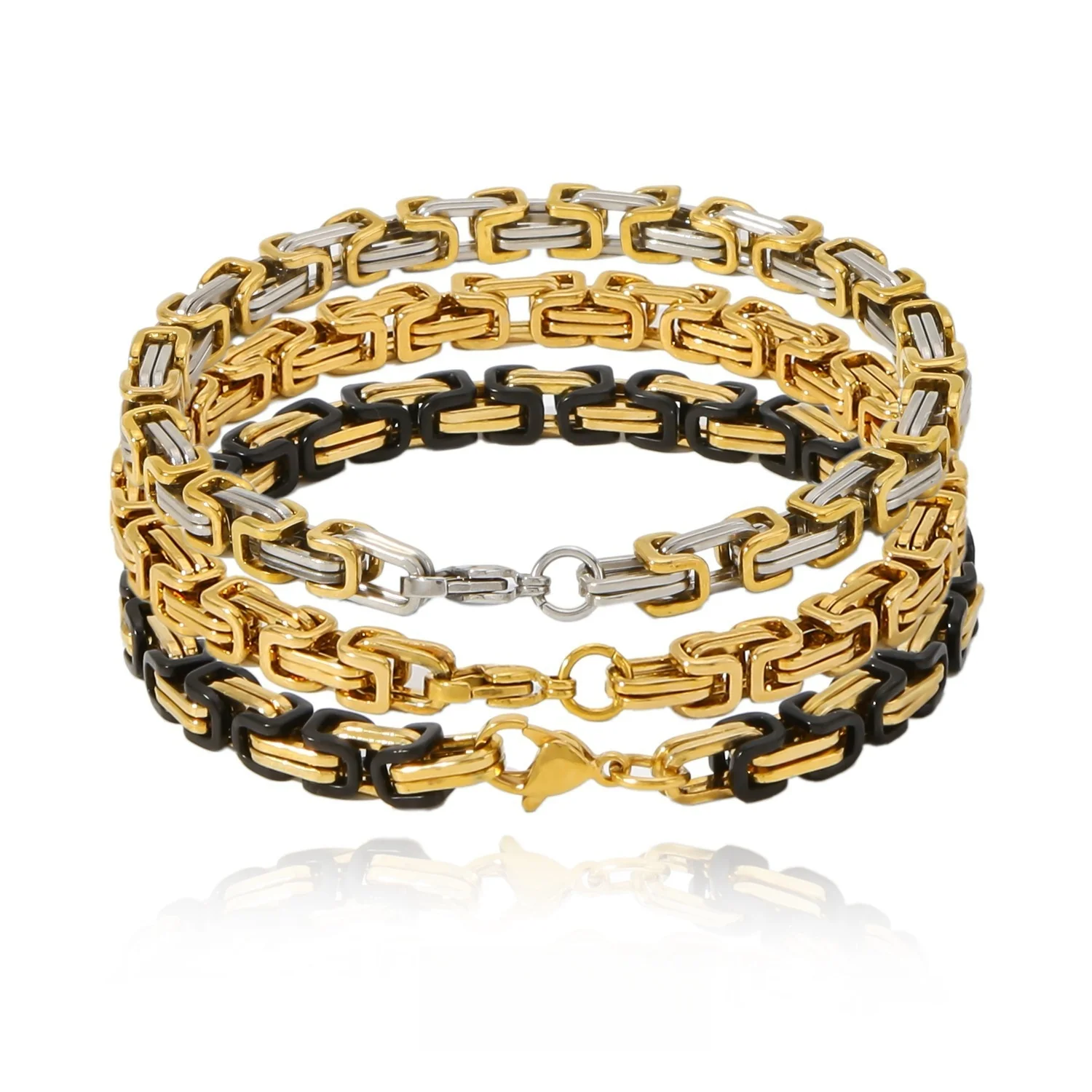 Hip-Hop-Punk Edelstahl Byzantinisches Kettenarmband Retro Goldfarben Herrenarmband Mode Party Schmuck Accessoires – Detail 3