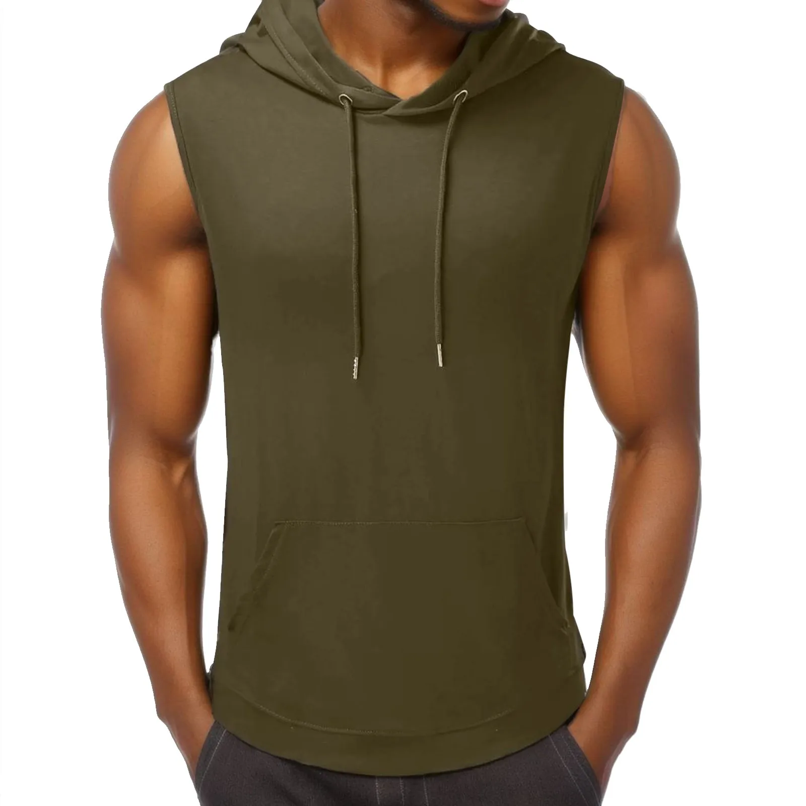 Men\'s Sleeveless Drawstring Hooded Vest Tops Solid Color Casual Blouses Loose Tee Shirts Fashionable Tank Tops For Men