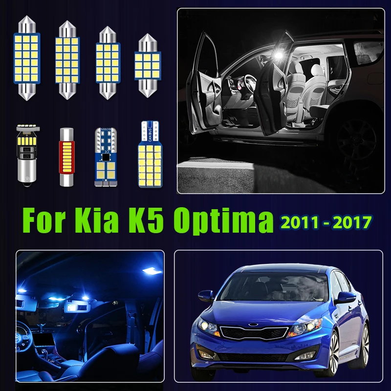 

10 шт. безошибочных светодиодных ламп для салона автомобиля, лампа для чтения, подсветка багажника для Kia K5 Optima 2011-2017, аксессуары