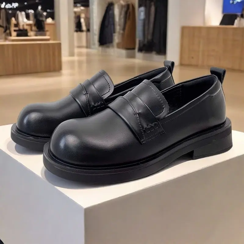 

Женские туфли-слипоны из натуральной кожи с круглым носком на массивном каблуке в ретро-стиле, модные и удобные, для весны и осени