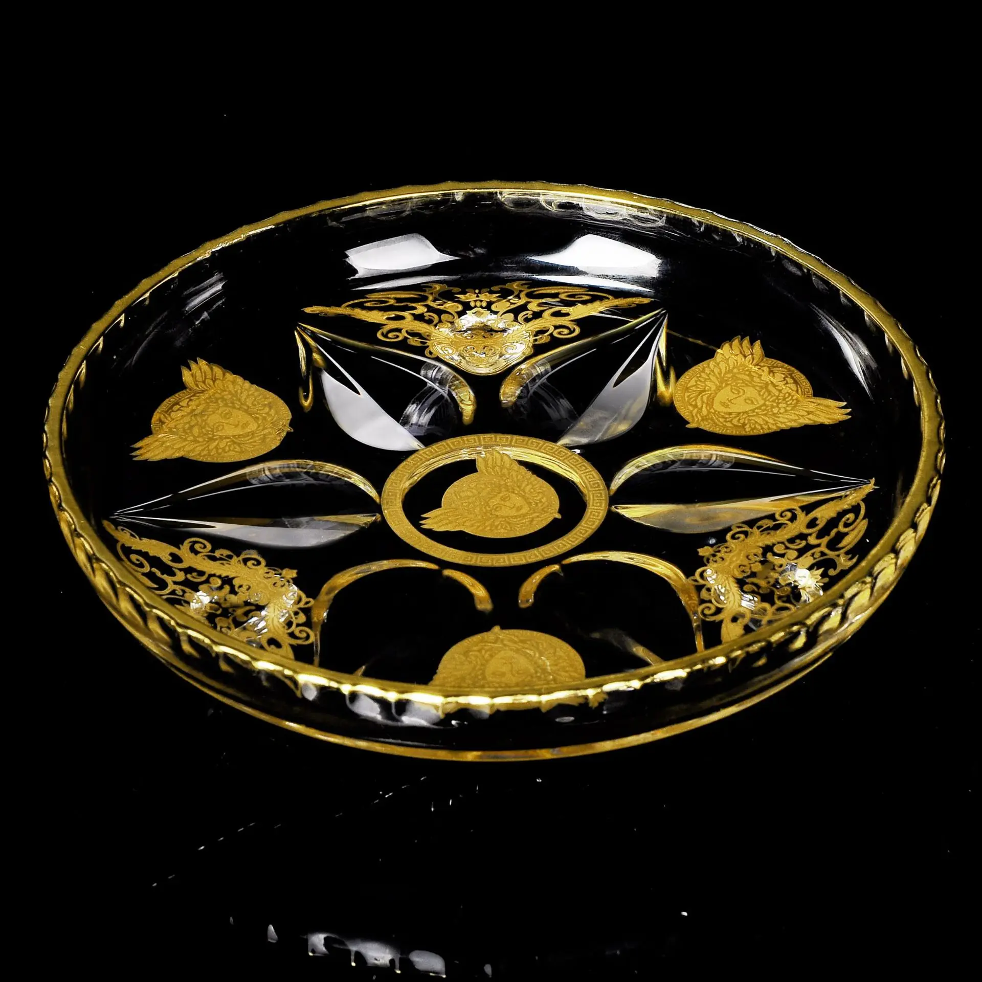 crystal glass, three short feet flat plate fruit plate, snack plate