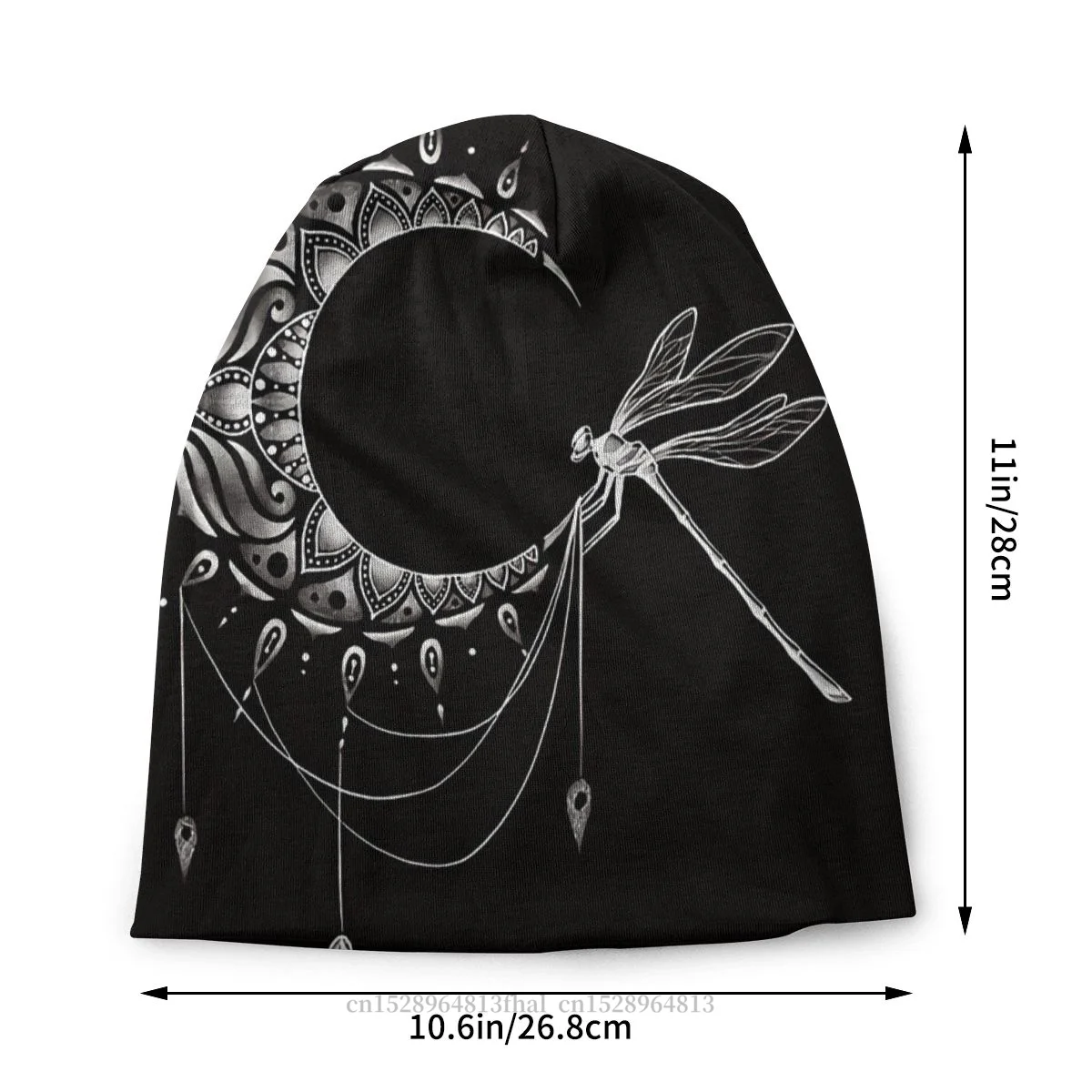 Gothic Skullies Beanies Caps Intricate Half Crescent Moon With Dragonfly Tattoo Design Hat Bonnet Hats Men Women's Hip Hop Cap