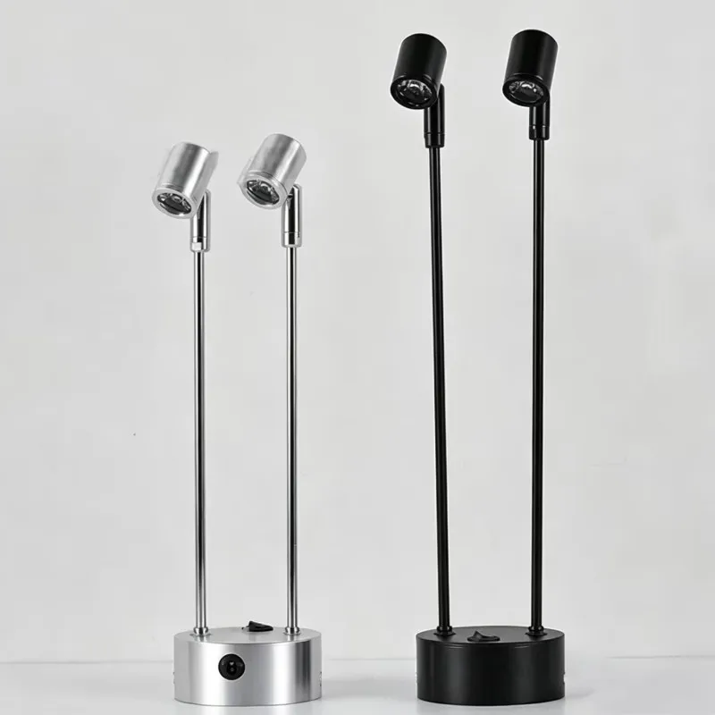 LED Jewelry Counter Lamp 2W 6W 2head Spotlight, Battery Charging Rotatatble Emergency Cabinet Lamp ,Display ,Welding Party Decor
