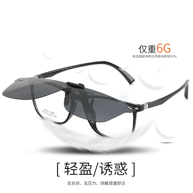 Clip Fashion Large Frame Men's and Women's Fashion Polarized Light Myopia Clip-on Glasses Frameless