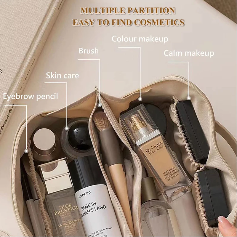 Large Travel Cosmetic Bag for Women Pu Leather Cosmetic Organizer  High-capacity Makeup Bag Storage Pouch For Female Makeup Box