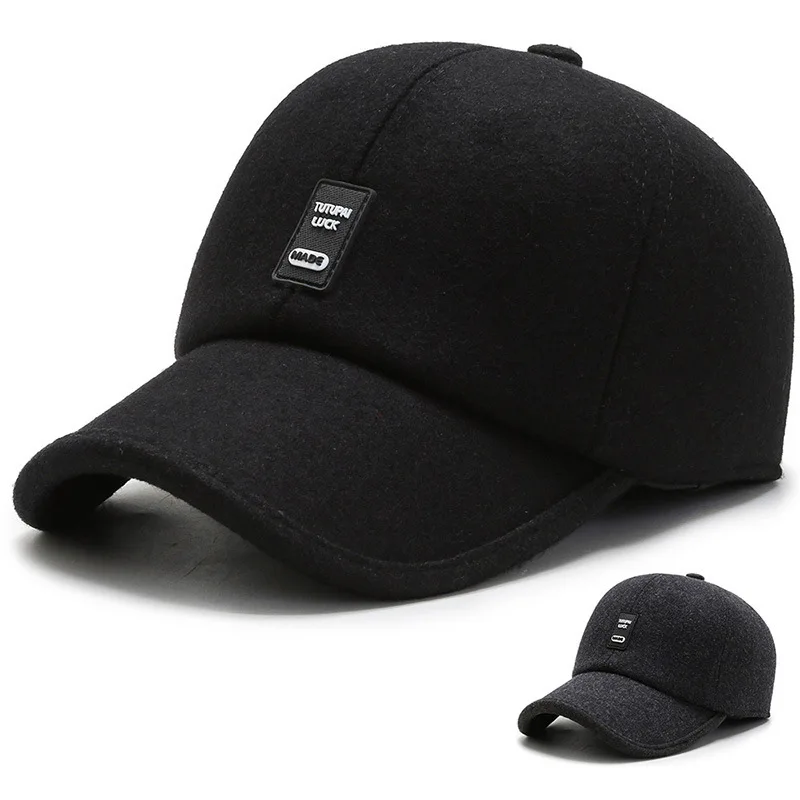 

And Winter Woolen Flat Top With Ear Protection Dad Hat Middle Aged Elderly Cotton Hat