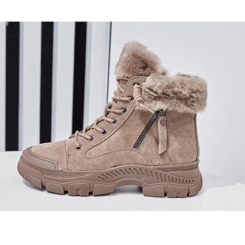 Winter Shoes Women Snow Boots Thick Sole Warm Plush Genuine Leather Brand Ladies Ankle Booties Non-slip Plus Size 41 image 6