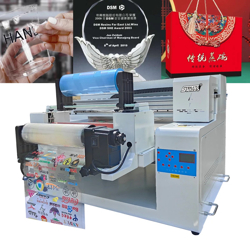 بيع المصنع 6050 لفة إلى لفة وطابعة مسطحة للأشعة فوق البنفسجية 2 في 1 كوب سلسلة مفاتيح تسميات طابعة A3 UV DTF