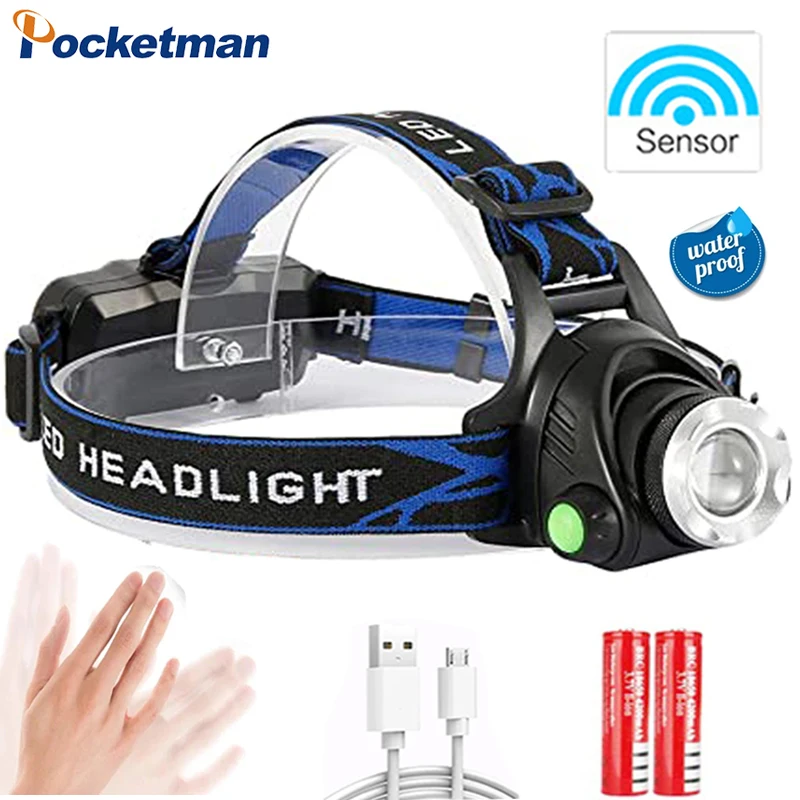 

POCKETMAN Super Bright LED Headlamps USB DC Rechargeable Headlamp Waterproof Headlight Zoomable Head Torch 18650