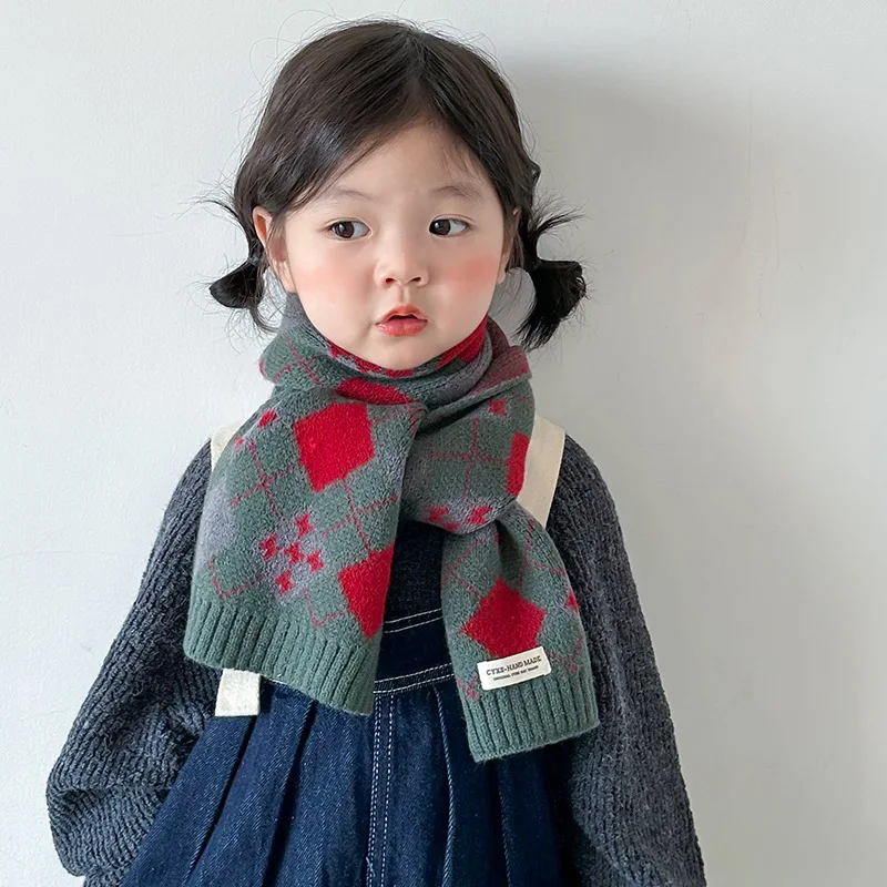 Autumn Winter Warm Plaid Children Scarves Soft Comfortable Woolen Yarn Knit Long Neck Scarf Baby Kids Muffler for Boys Girls