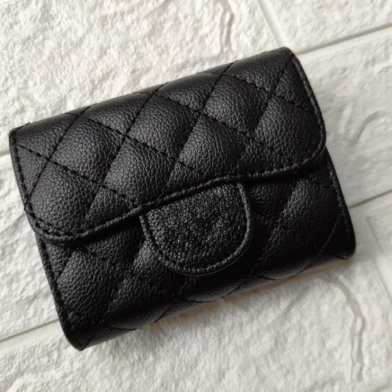 Classic caviar women\'s card case cowhide rhombus black coin purse fashion luxury brand designer wallet