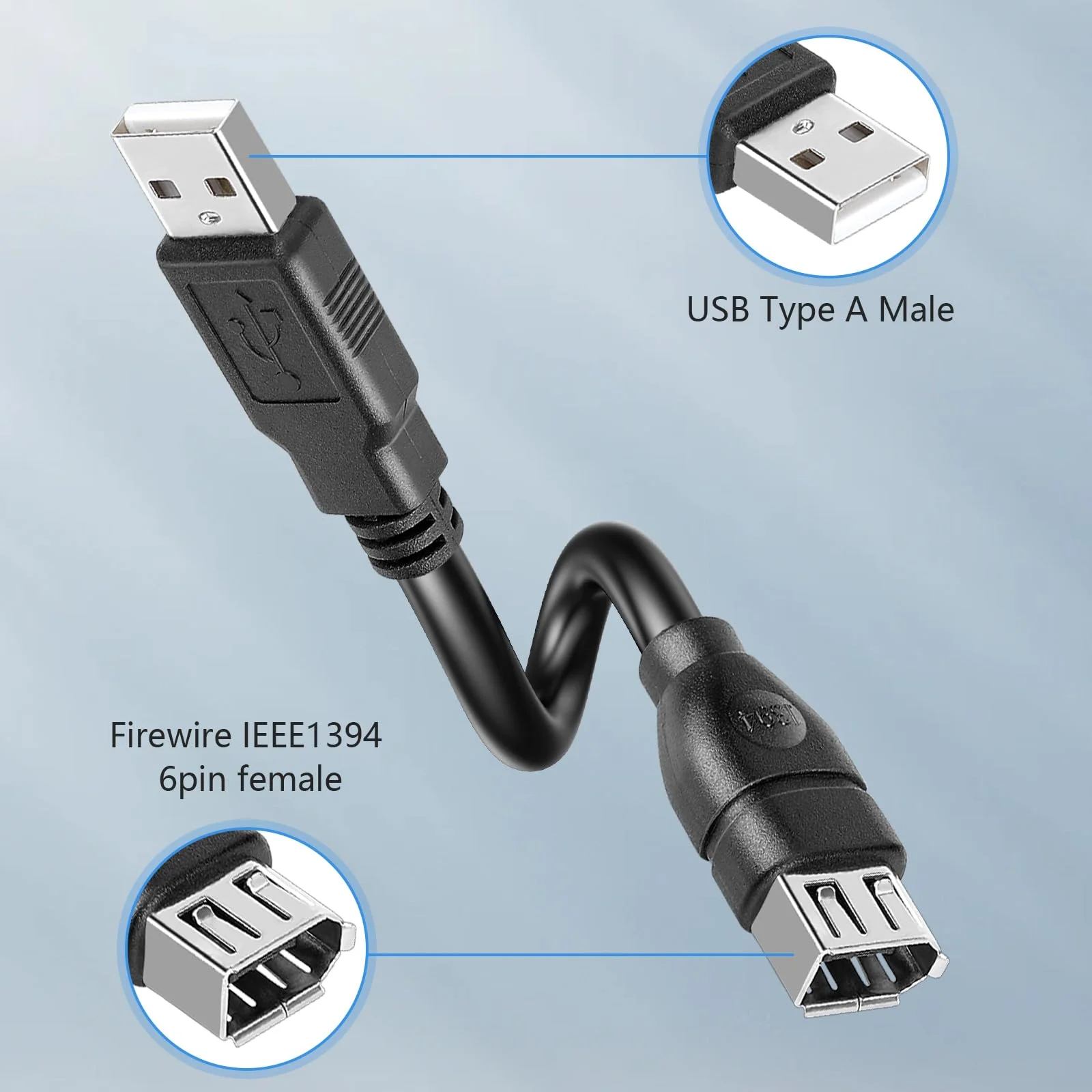 0.2 متر Firewire 6 دبوس إلى USB محول سلك النار IEEE 1394 6Pin أنثى إلى USB 2.0 كابل بيانات ذكر للكمبيوتر الشخصي كاميرا رقمية صناعية #3