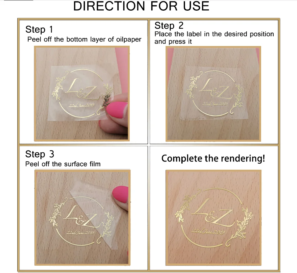 100pcs 2.5cmx1cm Custom Transfer 3D Sticker Shiny Gold Silver Transfer Sticker  Logo Wedding Personalized Transfer Stickers