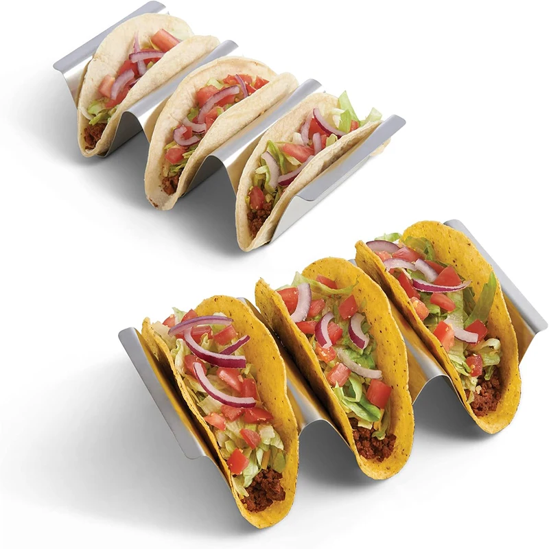 Stainless Steel Taco Holder Stand Mexican Roll Rack Taco Holder Wave Shape Taco Tray Mexican Food Rack Cake Rack Kitchen Gadgets