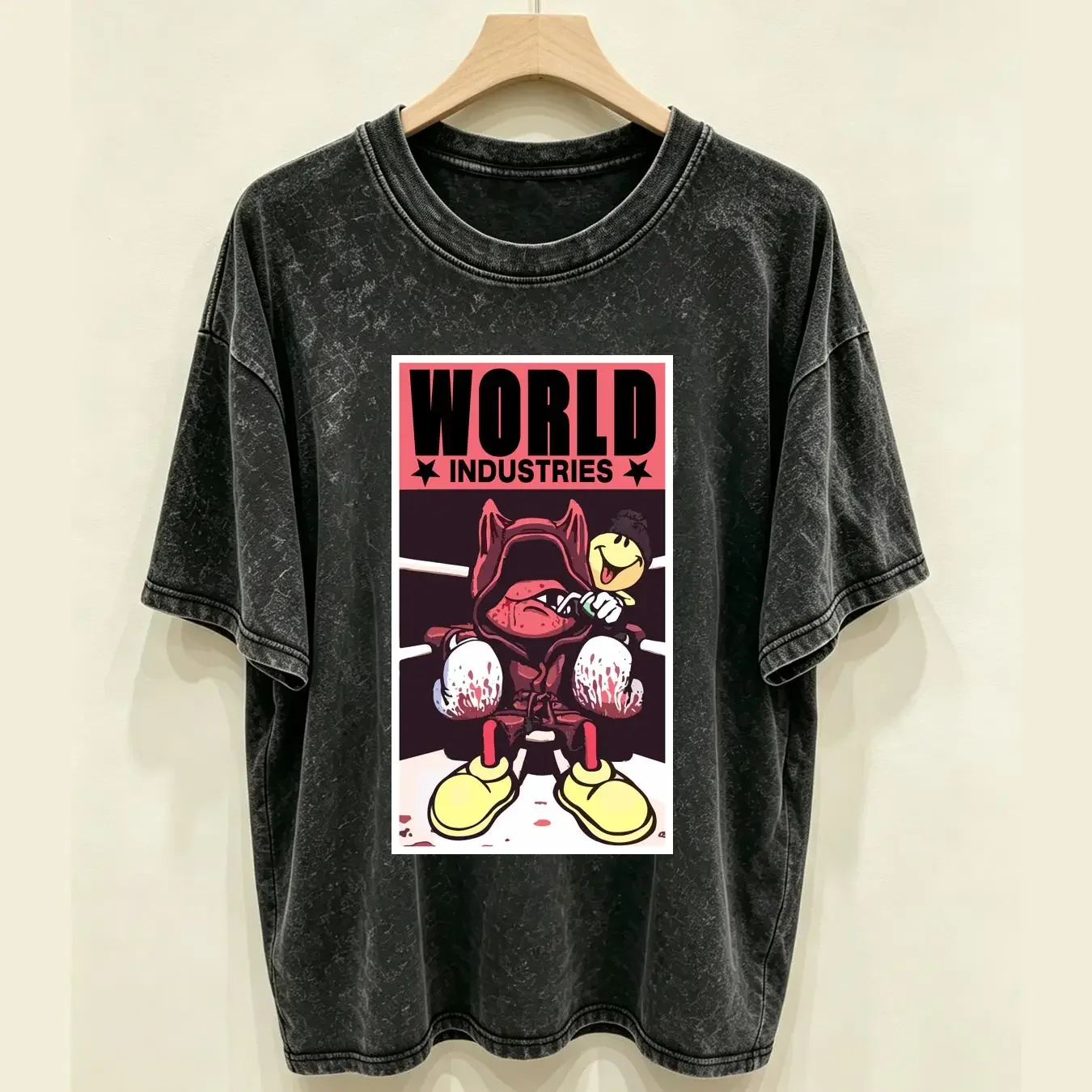 washed T Shirt Vintage World Industries Flameboy Devil Box Logo Skate Men s XL long or short sleeves vintage Washed homme