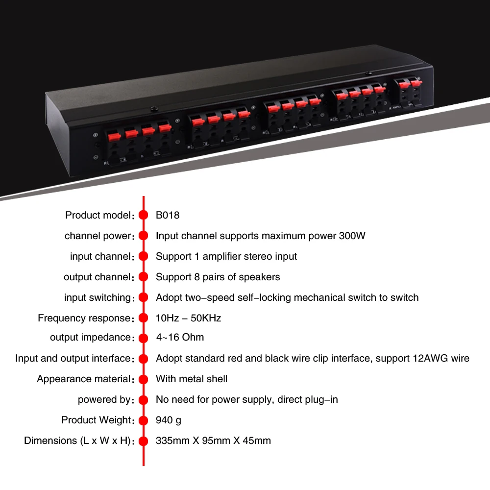 1 in and 8 out Passive amplifier speaker switch speaker distributor Comparator Sound quality without loss