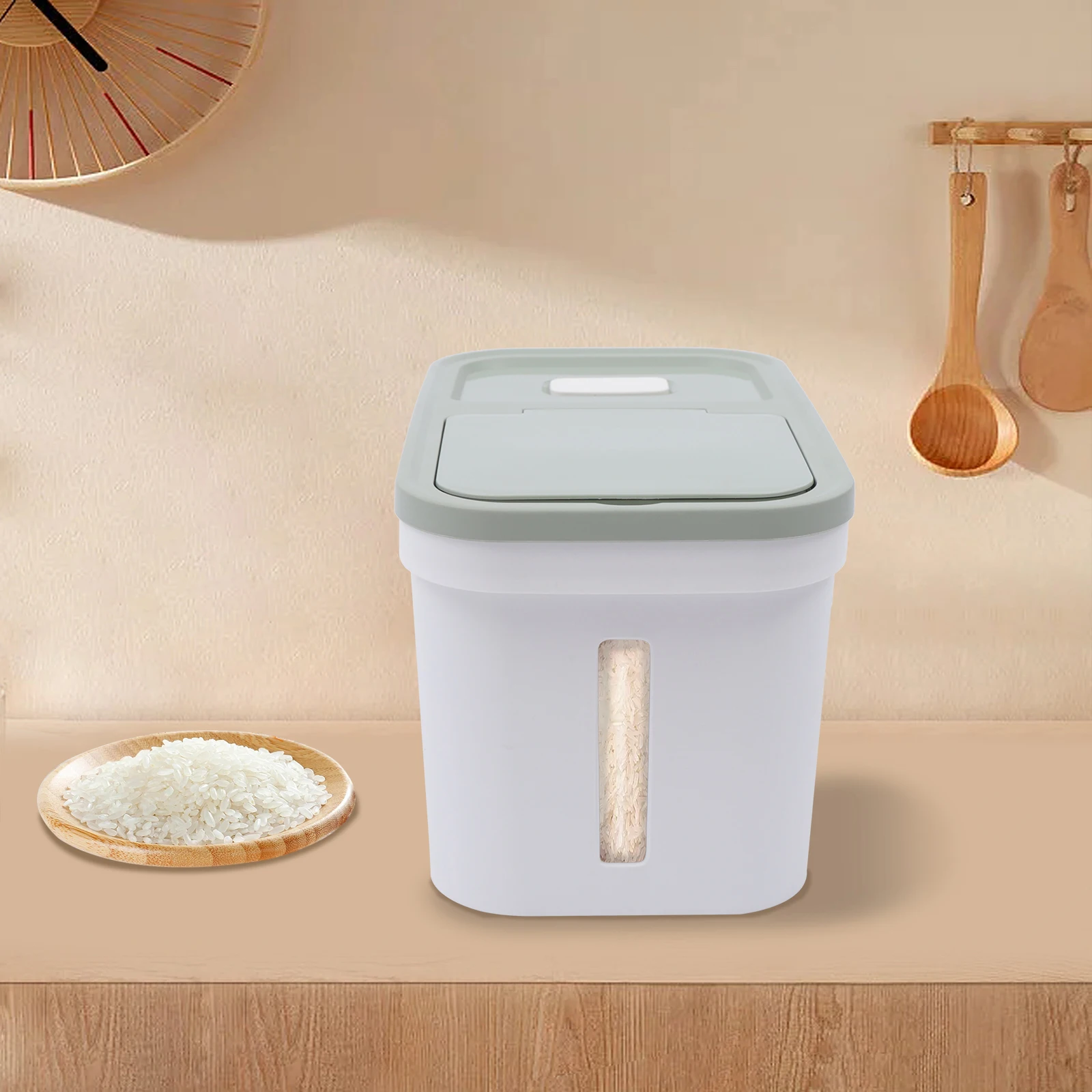 10 kg Large Rice Container Airtight Dispenser Food Storage Bin with a Measuring Cup