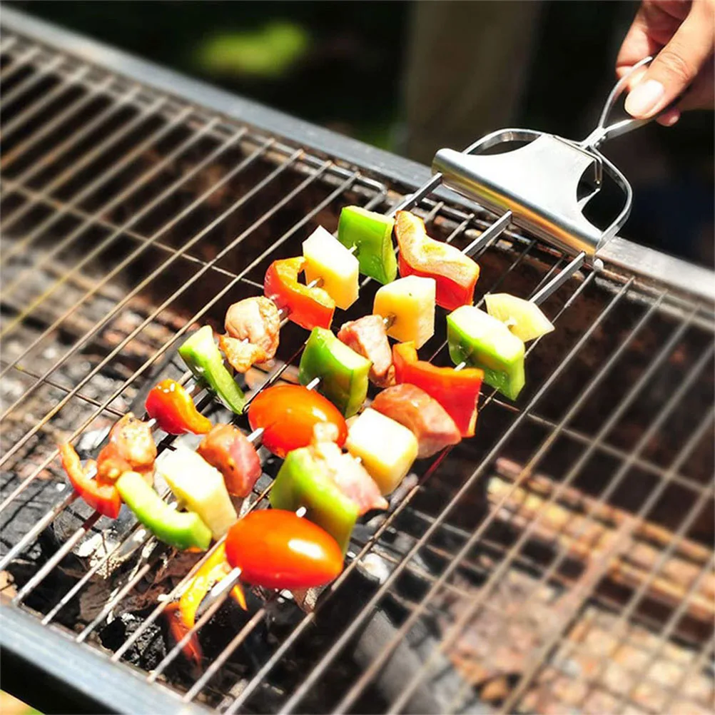 

2 Pcs BBQ Skewers Stainless Steel Rotisserie Spit Forks Grill Accessories Roast Chicken Meat Vegetable Marshmallow Tools