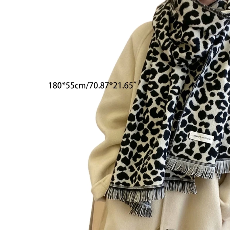 Sciarpa leopardata avvolgente Pashmina per donna scialle leggero frangia lunga imitazione Cashmere sciarpa natalizia invernale