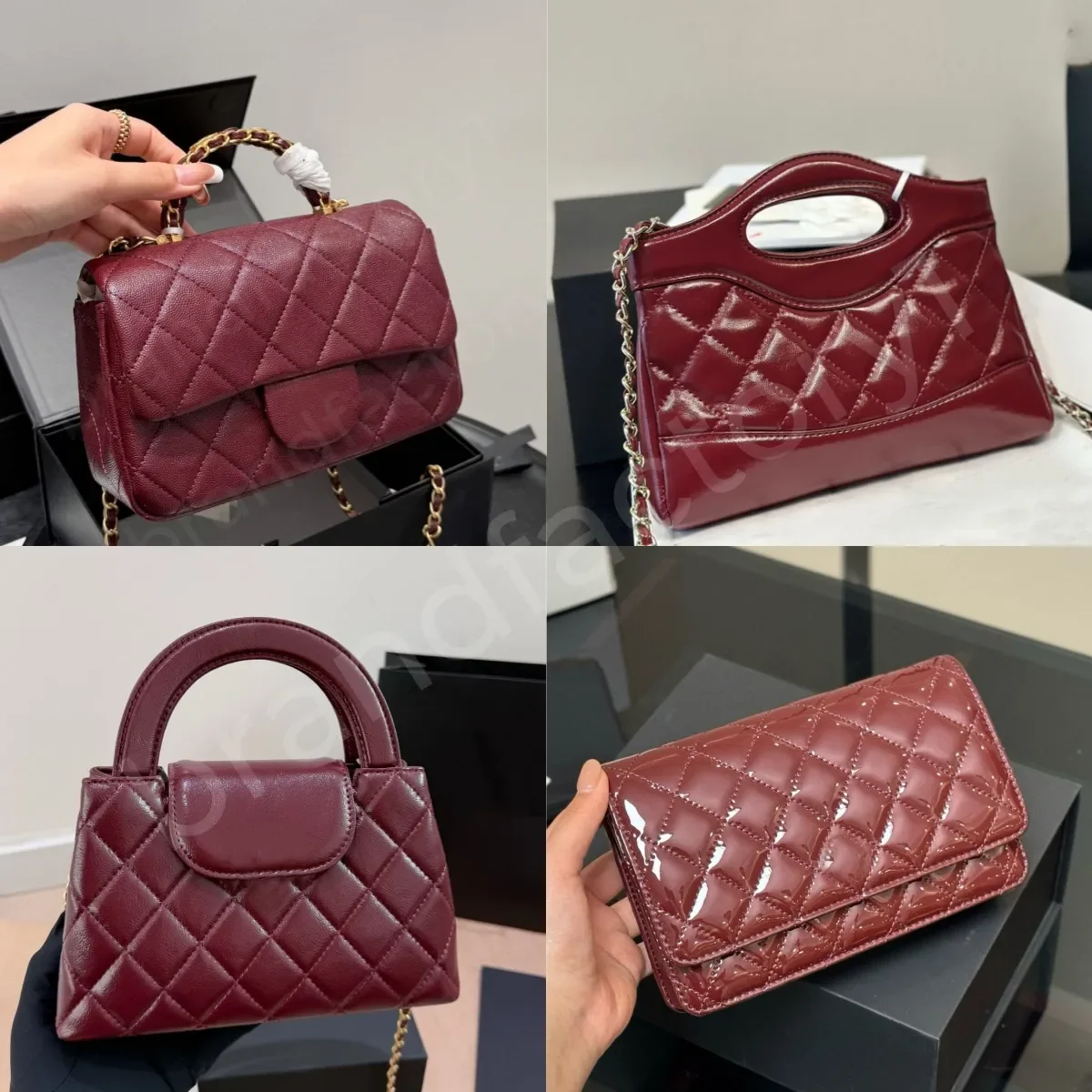 Designer Crossbody Bag Ladies Small Handle Tote Bag with Chain Strap Mini Burgundy High Quality Leather Shoulder Bag Diamond Lat