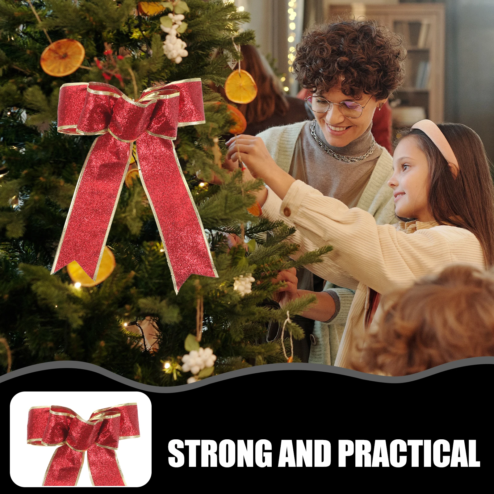 

5 Pcs Christmas Bow Ribbon Bows for Wreath Red Hangings Ornament Hangers Holiday Decoration Tree