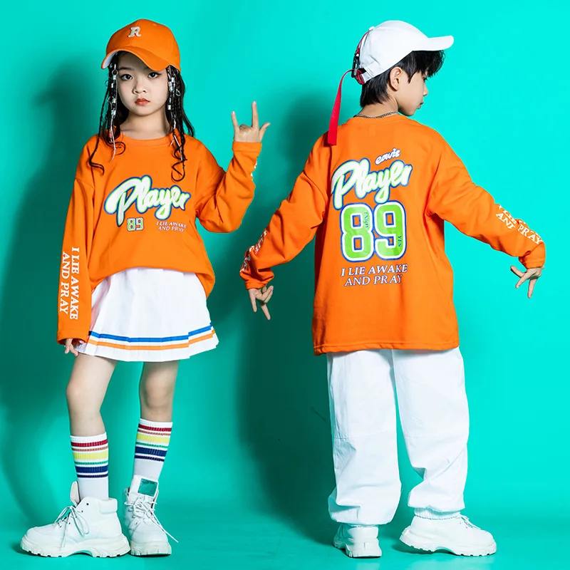 Hip Hop Girls Loose Sweatshirt Cheerleader Skirts Street Boys Loose Top Dance Cargo Pants Child Streetwear Kids Jazz Clothes Set