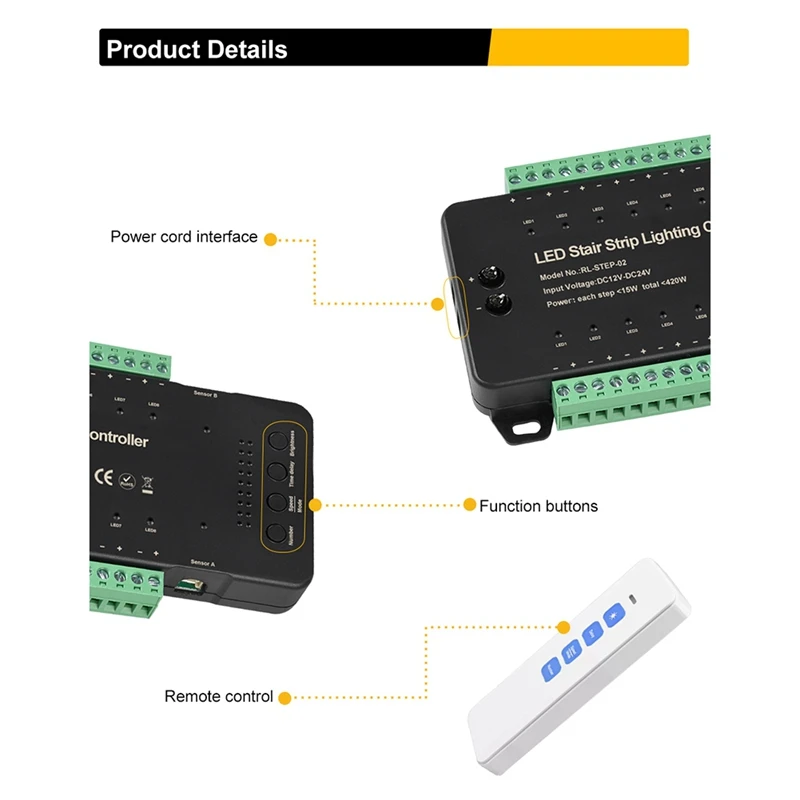 Stair LED Motion Sensor Controller DC12V 24V 16Channels Indoor PIR Night Light Dimmer For Stairs Flexible Strip