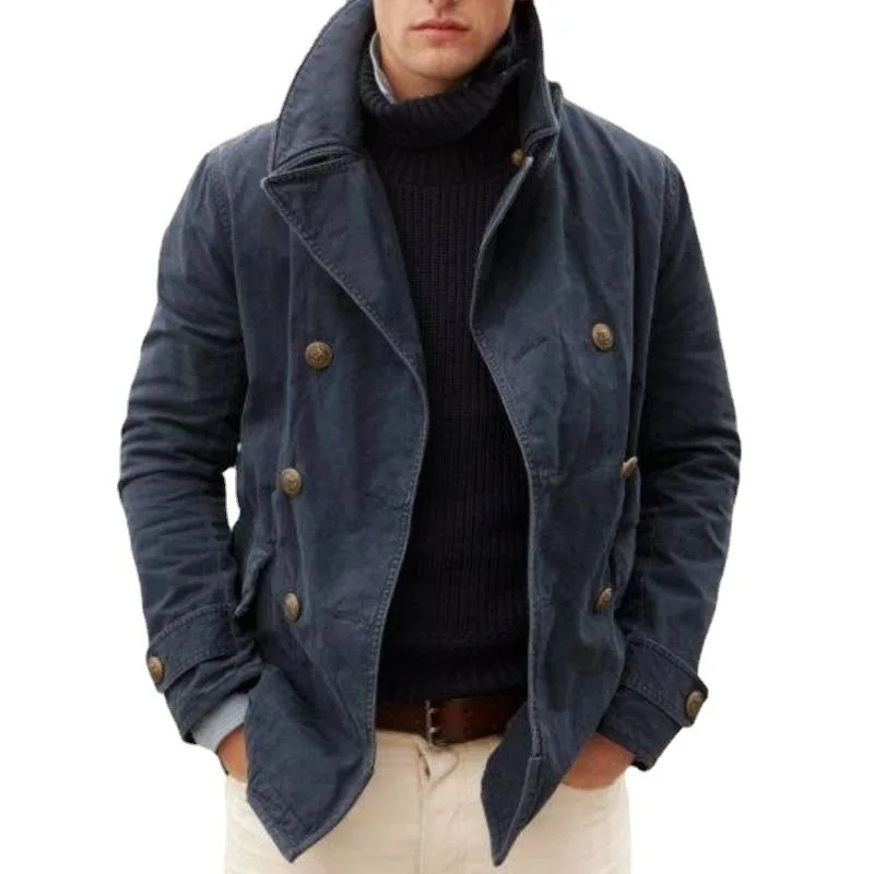 

Spring Autumn Men's Casual Solid Long Sleeve Cardigan Jacket Coat Stand Collar Windbreaker Overcoat