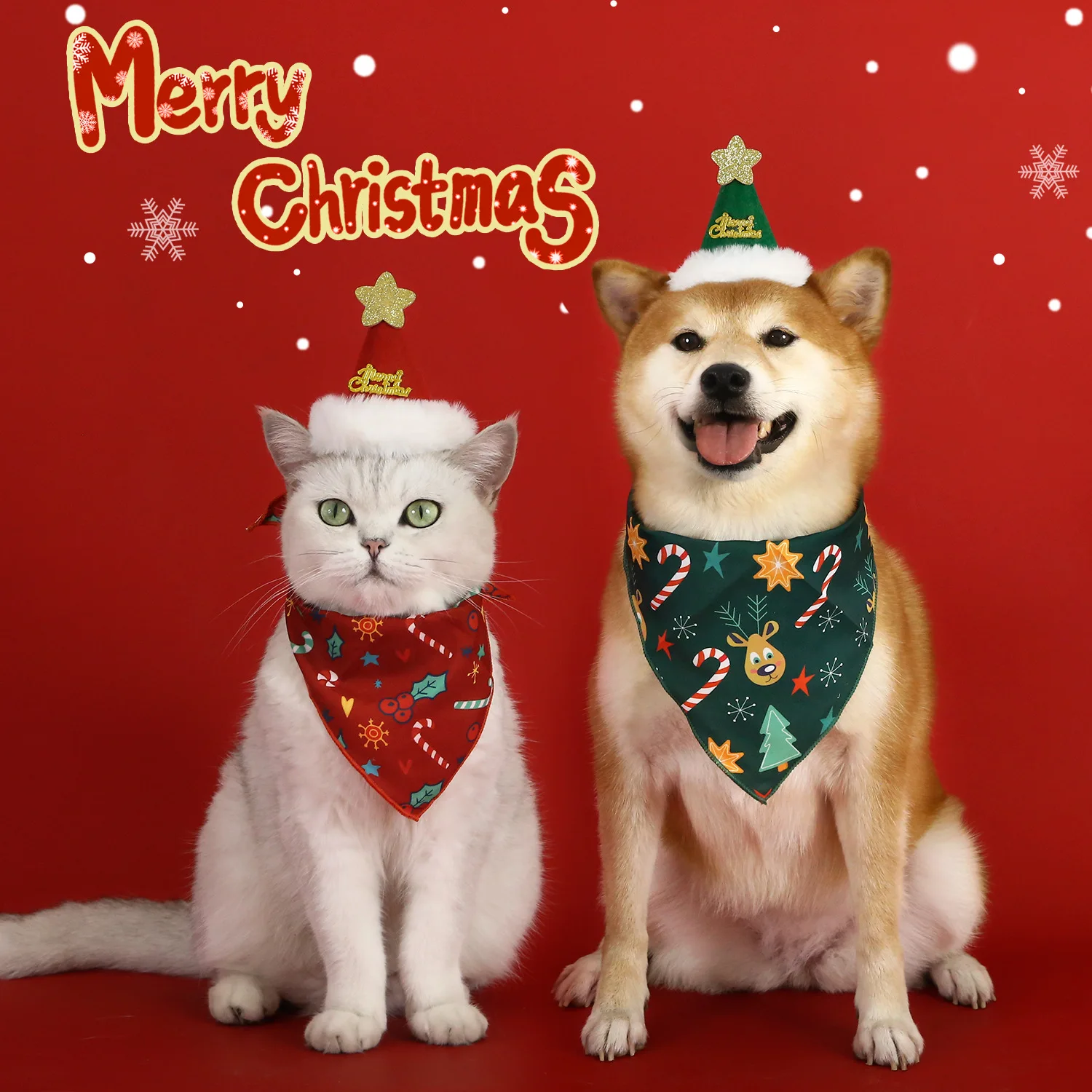 Haustier Katze Hund Gedruckt Dreieck Schal Weihnachten Lätzchen Haustier Dreieck Schal Hut Set Dreidimensionale Fünfzackigen Stern Hut Set Neue jahr