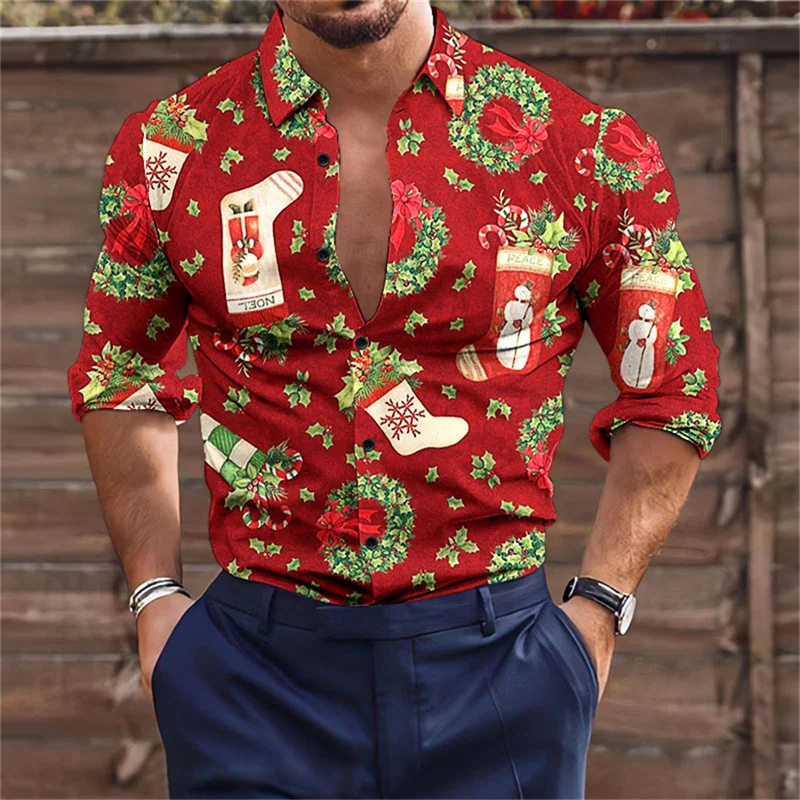 

Christmas 3D Printed Men's Shirt Street Casual Long Sleeve Shirt Hawaiian Party Festival Men's Clothing Plus Size 6xl