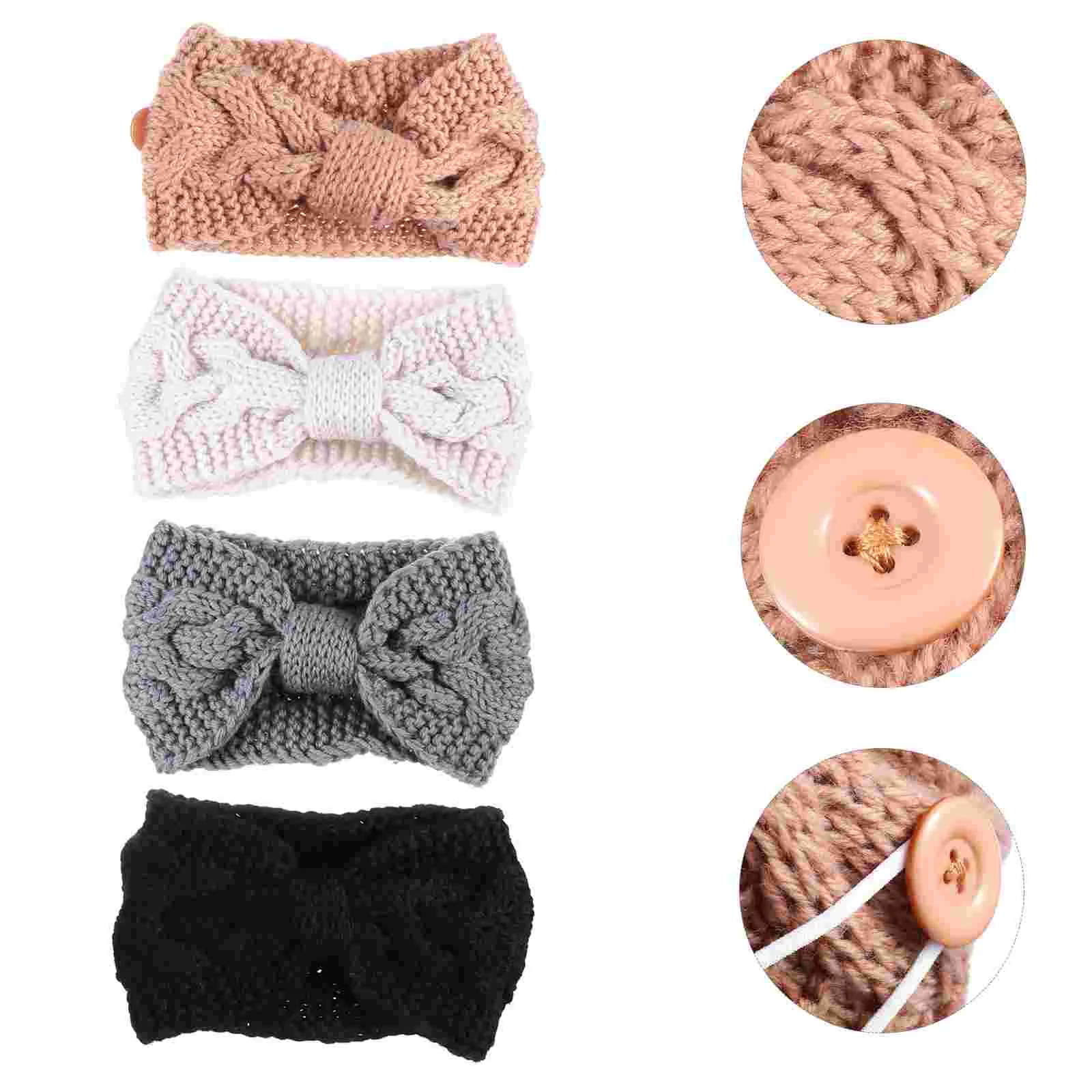 

4 Pcs Elastic Button Headband Knitted Wool Knitting Mask For Yarn Winter Hairband Miss