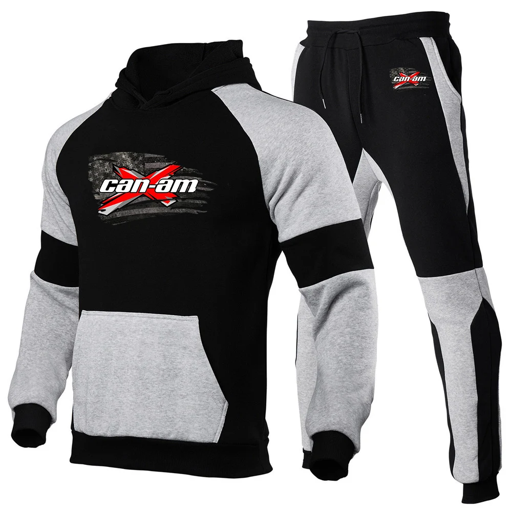 BRP Can Am Motorcycle 2025 Men's New Patchwork Set Spring And Autumn Warm Casual Hoodie+Sports Pants Harajuku Suit