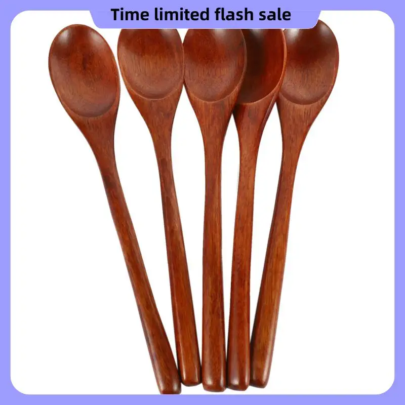 

A40T Spoons Wooden Soup Spoon 50 Pieces Eco Friendly Tableware Natural Ellipse Wooden Ladle Spoon Set With Case