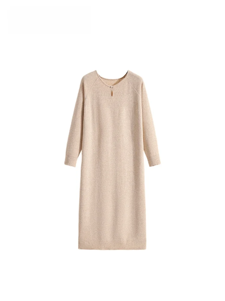 

plus Size Long Sve Knitted Dr Women's Spring Faion Slimming Lazy Sle Trendy Skirt Ci Commute Polyester Fiber