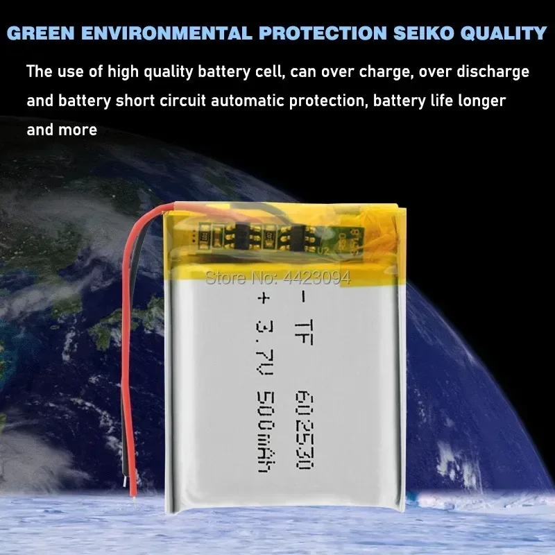 602530 3.7V 500MAH lithium polyer Rechargeable battery for bluetooth headphone MP3 MP4 MP5 GPS DVD MID camera Driving Recorder